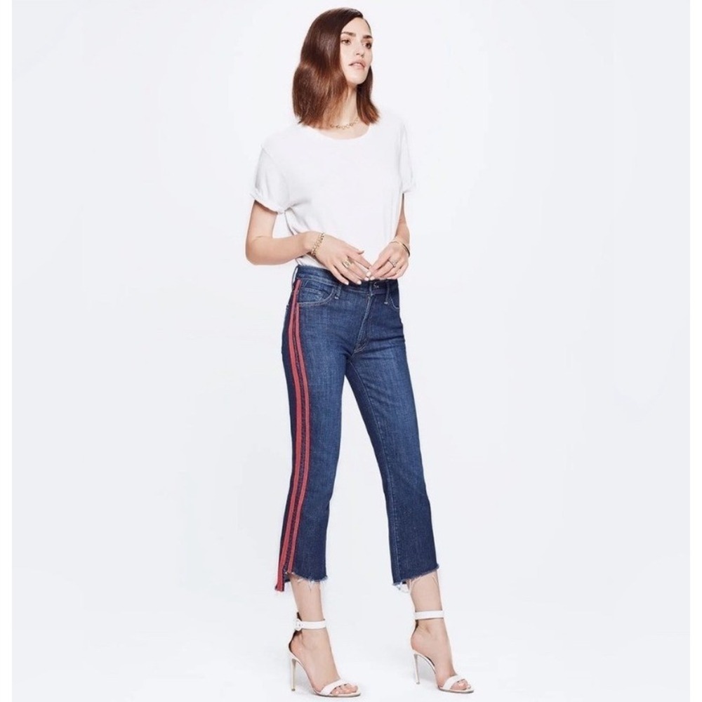 MOTHER Insider Crop‎ Step Fray Speed Racer Jeans Red Stripe Cropped Raw Hem 27